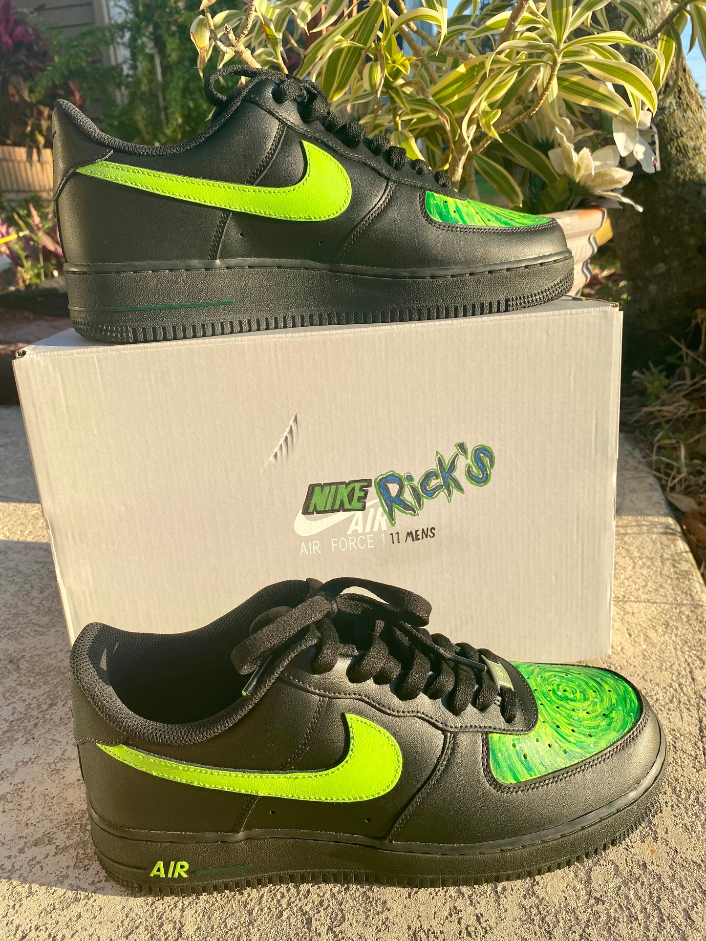 Nike Rick's - Black Nike Air Force 1s - Rick and Morty theme - US Men's S 11
