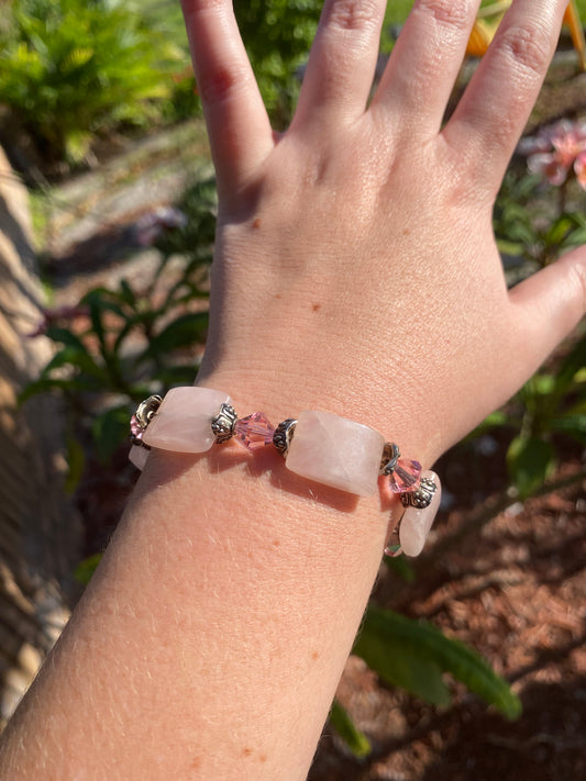 Pink Quartz and Crystal Bracelet