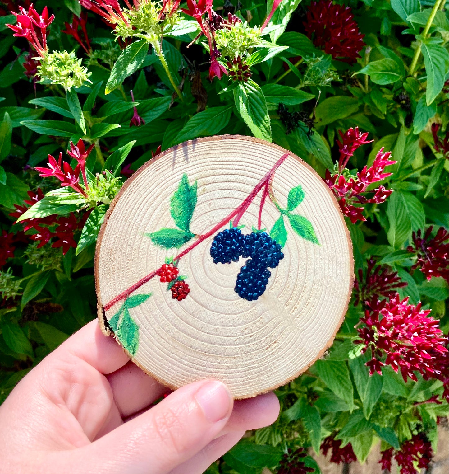 Blackberries on Wood Round