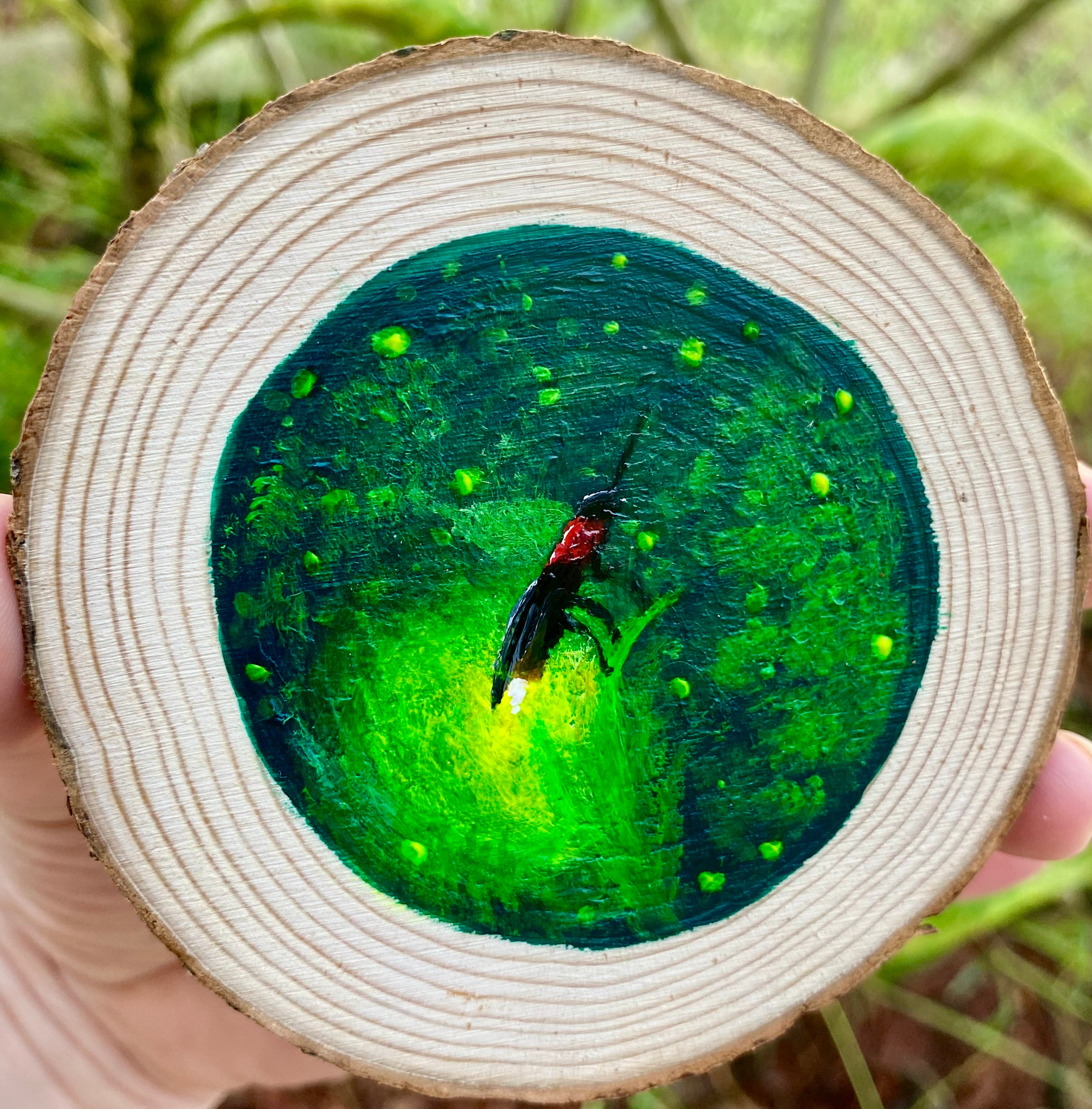 Fireflies on Wood Round – Katarina Fine Art