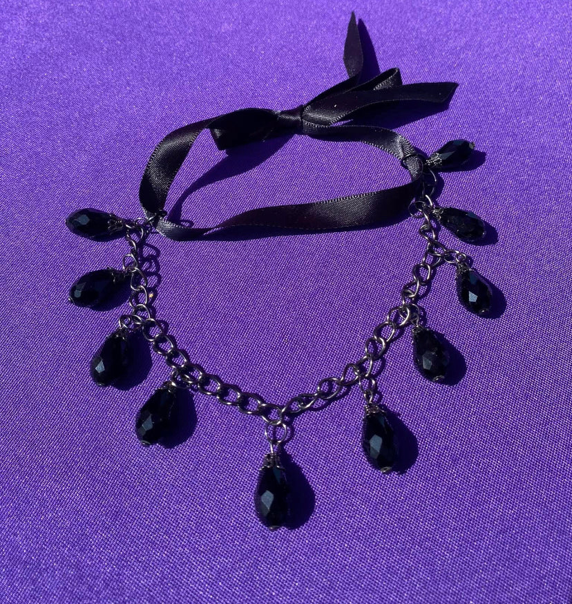 Black Dangle Chain Choker - Ribbon and Loops