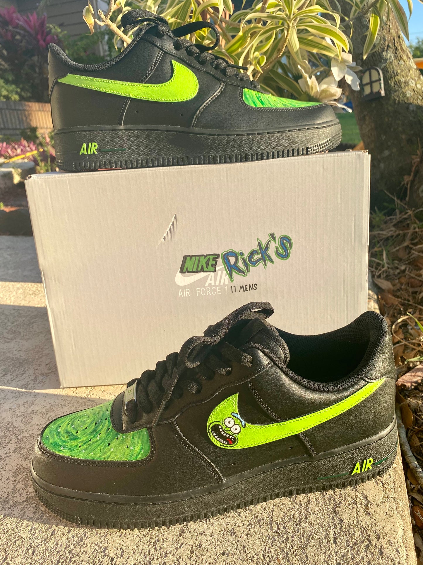 Nike Rick's - Black Nike Air Force 1s - Rick and Morty theme - US Men's S 11