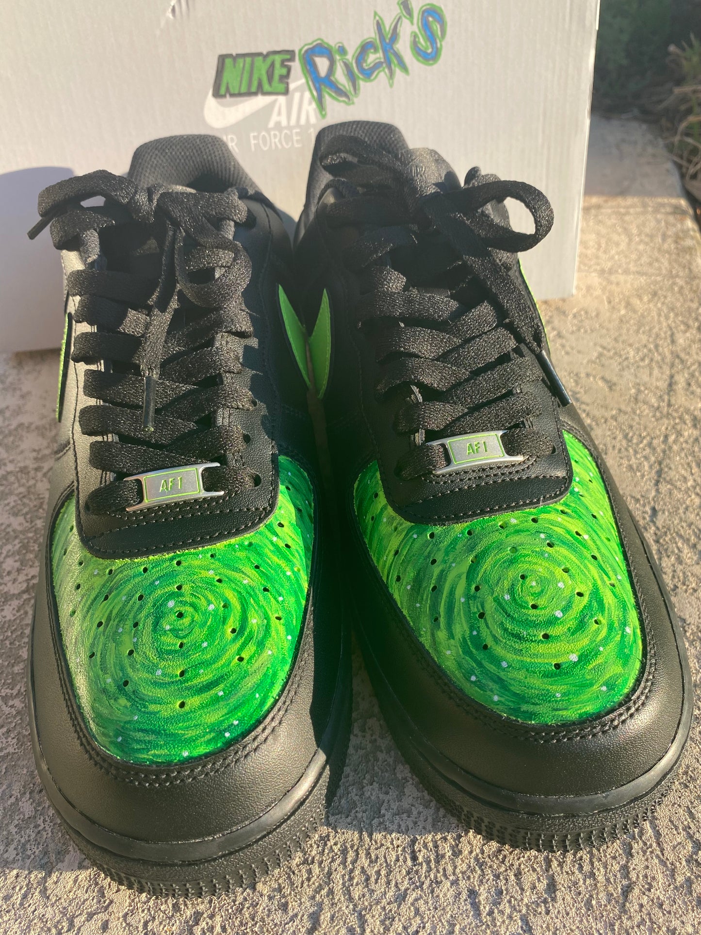 Nike Rick's - Black Nike Air Force 1s - Rick and Morty theme - US Men's S 11