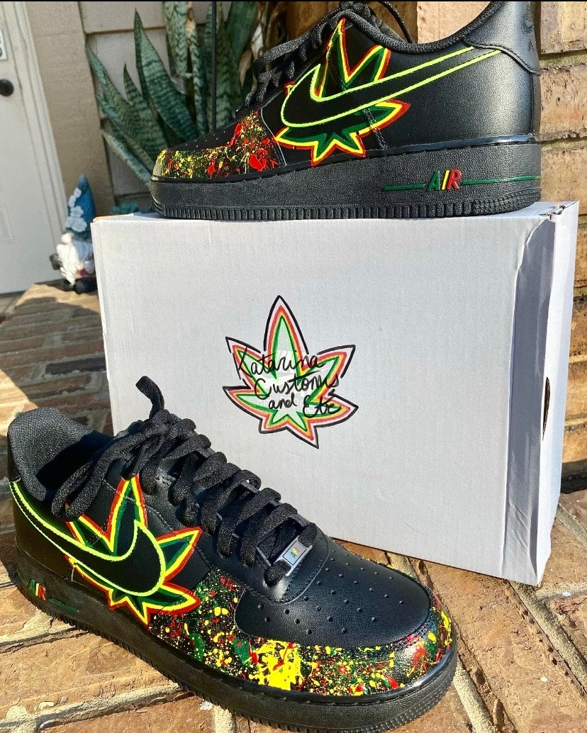 Rasta THC! Nike Air Force 1s - US Men's S 12